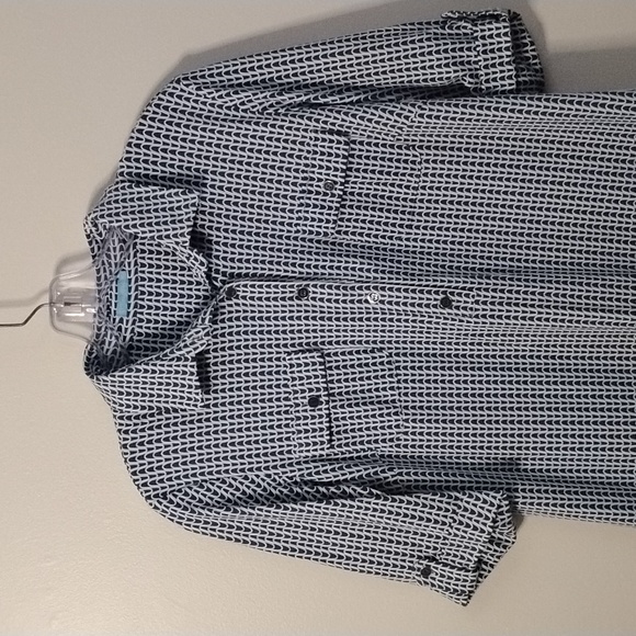 J. McLaughlin Luxury Blue and White Midi Shirt Dress Preppy Minimalist - Picture 3 of 16